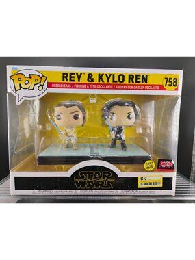 Rey & Kylo Ren Funko Pop 758 Glow In The Dark STAR WARS Exclusive Bobbleheads Ne